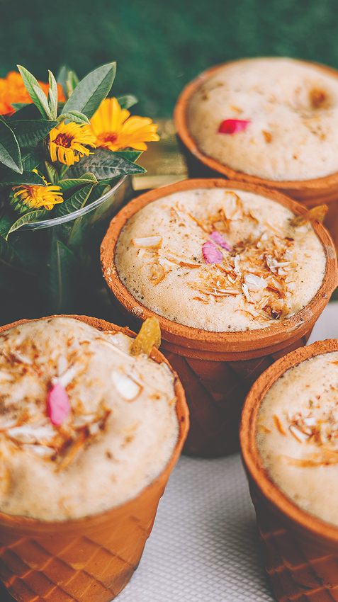 Traditional clay cups filled with chai at a local café